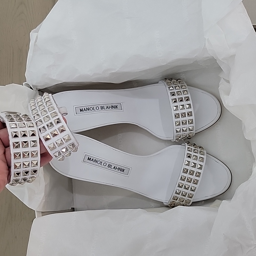 Manolo Blahnik Rocco Studded-Toe Sandal - Picture 14 of 16